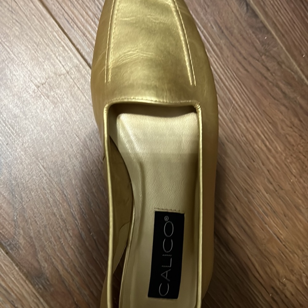 Leather Calico light gold flats 10M Sling back Classy Classic Versatile - Picture 6 of 10